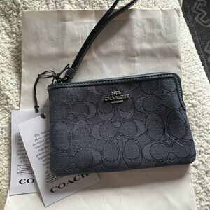 Coach dark denim blue wristlet